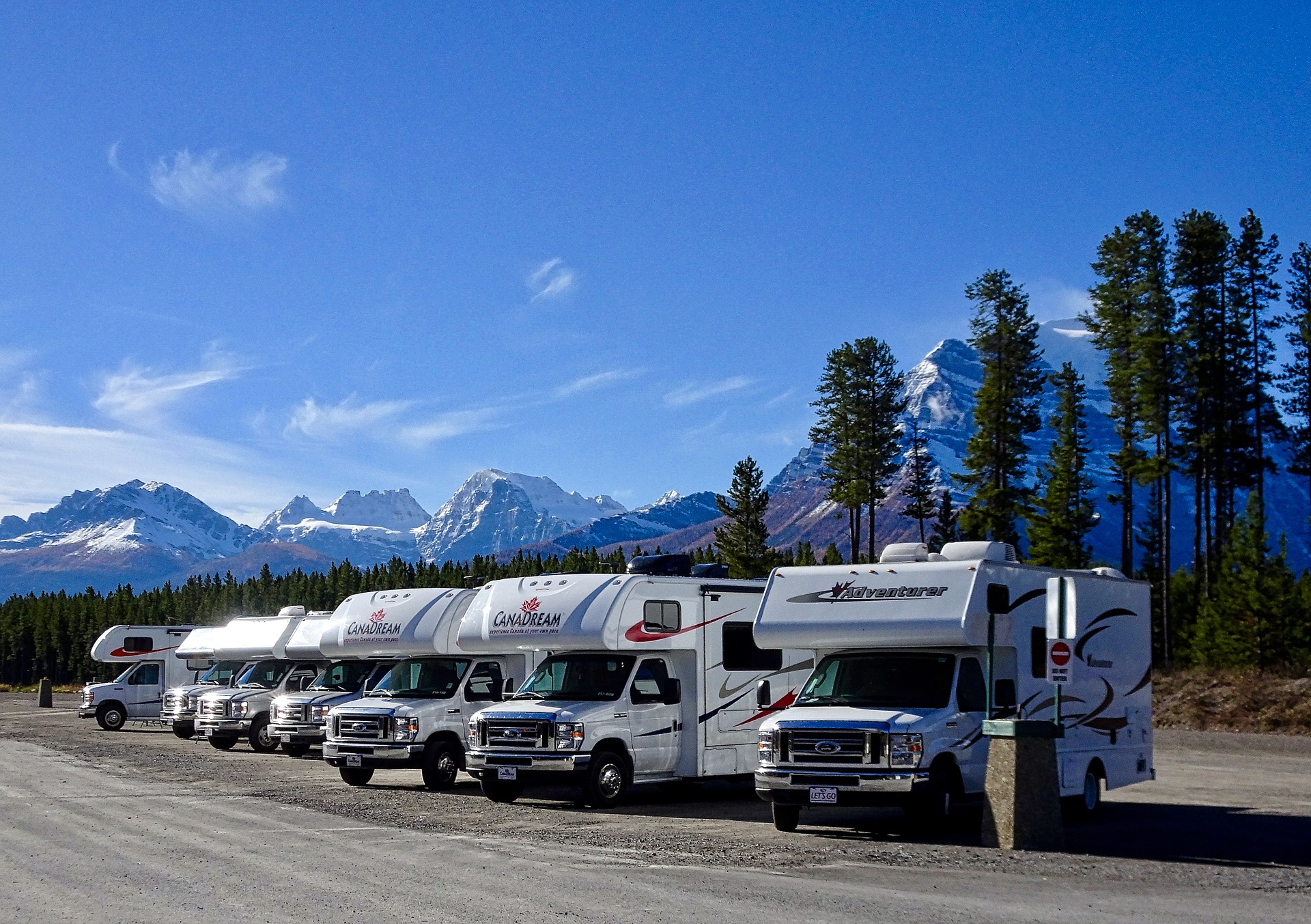 Row Of Motorhomes at an RV Dealership